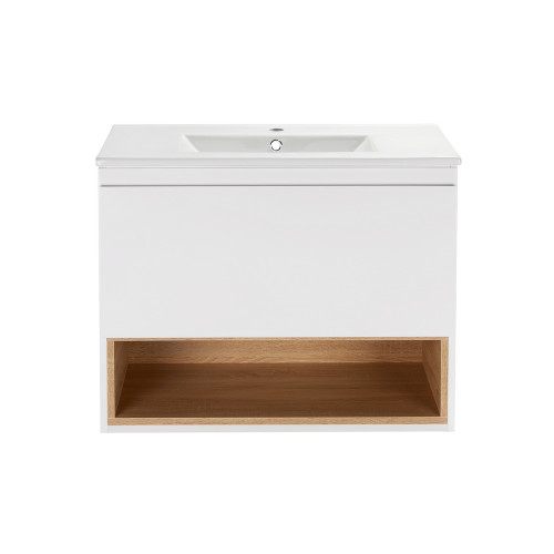 Комплект Qtap Robin 700х580х437 White/Whitish oak тумба підвісна + раковина урізна QT1372TPВ7001WWO