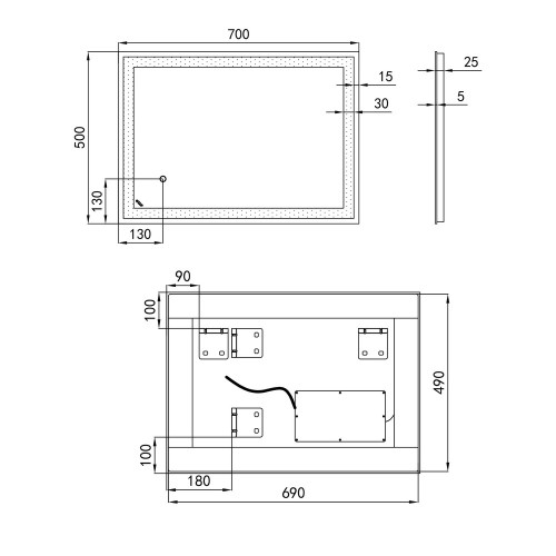 Дзеркало Qtap Stork 700х500 з LED-підсвічуванням Touch Reverse QT15781403W
