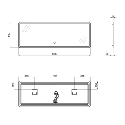 Дзеркало Qtap Tern 1400x500 з LED-підсвічуванням Touch, QT1778142750140W