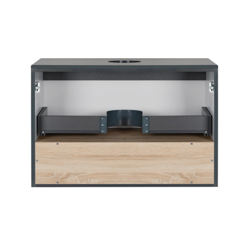 Тумба підвісна Qtap Robin 800х476х470 Graphite/Whitish oak зі стільницею QT1379TPН8002GWO