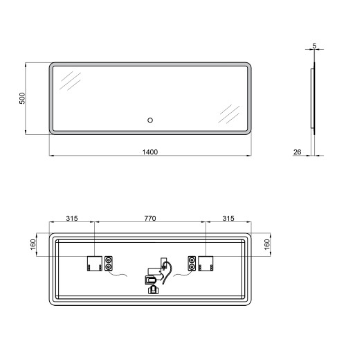 Дзеркало Qtap Tern 1400x500 з LED-підсвічуванням Touch, Bluetooth QT1778142750140WB