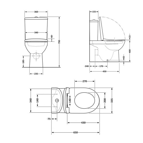 Унітаз-компакт Qtap Presto безобідковий з сідінням Soft-close QT24221217AW