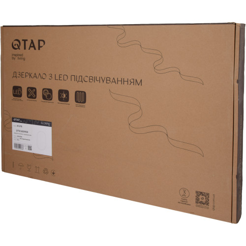 Дзеркало Qtap Scorpio (SC1) з LED-підсвічуванням Touch, з антизапотіванням, з димером, рег. темп. кольору (3000-6500K) Black QTSC600900