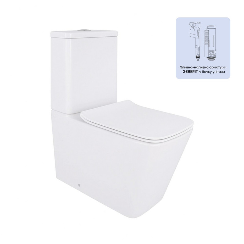 Унитаз-компакт Qtap Crow безободковый с сиденьем Soft-close QT05222170W