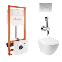 Комплект Qtap інсталяція Nest QTNESTM425M11CRM + унітаз з сидінням Jay QT07335176W + набір для гігієнічного душу зі змішувачем Inspai-Varius QTINSVARCRMV00440001