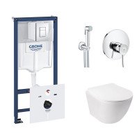 Комплект инсталляция Grohe Rapid SL 38827000 + унитаз с сиденьем Qtap Jay QT07335176W + набор для гигиенического душа со смесителем Grohe BauClassic 2904800S Комплект инсталляция Grohe Rapid SL 38827000 + унитаз с сиденьем Qtap Jay QT07335176W + набор для гигиенического душа со смесителем Grohe BauClassic 2904800S