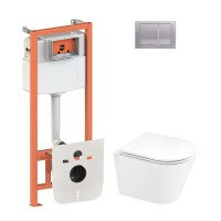Набір Qtap інсталяція 4 в 1 з панеллю змиву Nest (QT0133M425 + QT0111M06029SAT) + унітаз з сидінням Scorpio QT1433053ERW