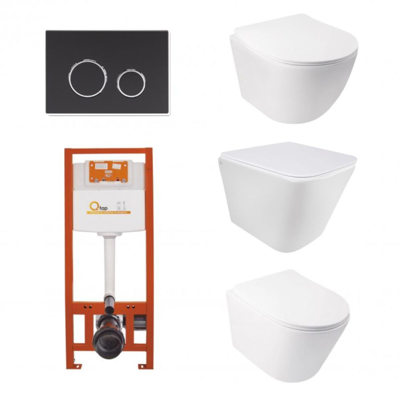 Набор: Qtap Tern + Jay + Swan Ultra Quiet унитазы подвесные + Nest комплект инсталляции 4в1 (клавиша круглая Black mat)