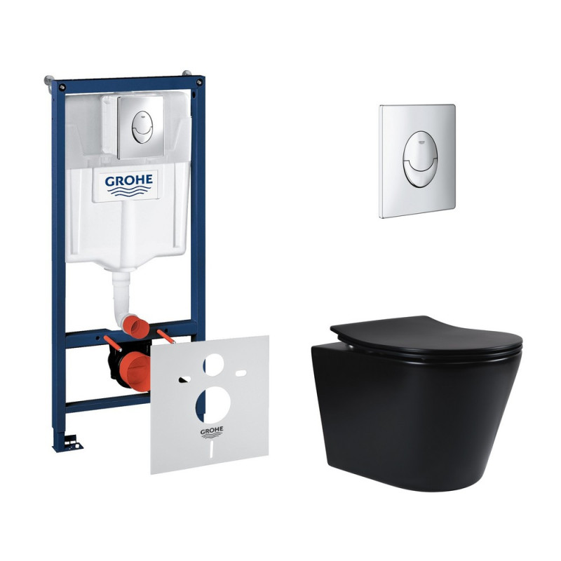 Набір інсталяція 4 в 1 Grohe Rapid SL 38721001 + унітаз з сидінням Qtap Scorpio QT1433053ERMB
