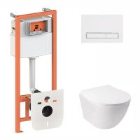 Готовое решение Qtap для ванной комнаты: подвесной унитаз Jay Ultra Quiet + комплект инсталляции Nest 4 в 1 (линейная клавиша White)