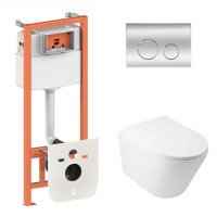 Готовое решение Qtap для ванной комнаты: подвесной унитаз  Swan Ultra Quiet + комплект инсталляции Nest 4 в 1 (круглая клавиша Chrome)