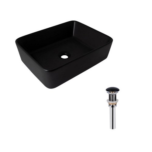 Комплект Qtap Tern: Раковина накладная прямоугольная 475х370х140 мм Matt Black + Донный клапан PU03