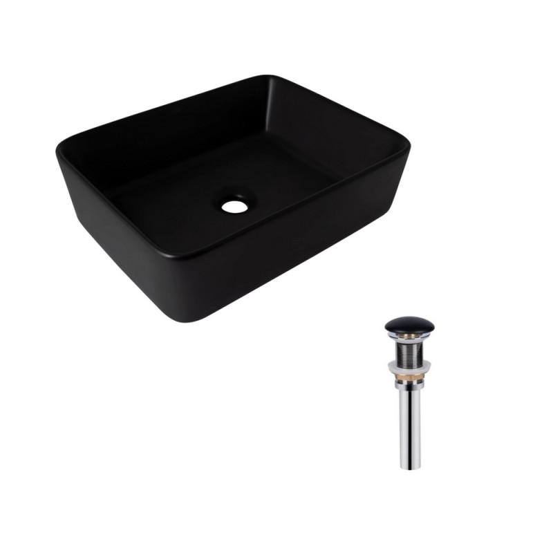 Комплект Qtap Tern: Раковина накладная прямоугольная 475х370х140 мм Matt Black + Донный клапан PU03