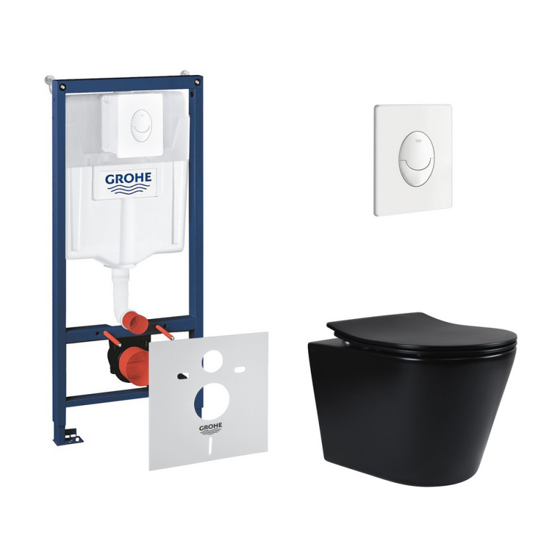Набір інсталяція 4 в 1 Grohe Rapid SL 38722001 + унітаз з сидінням Qtap Scorpio QT1433053ERMB