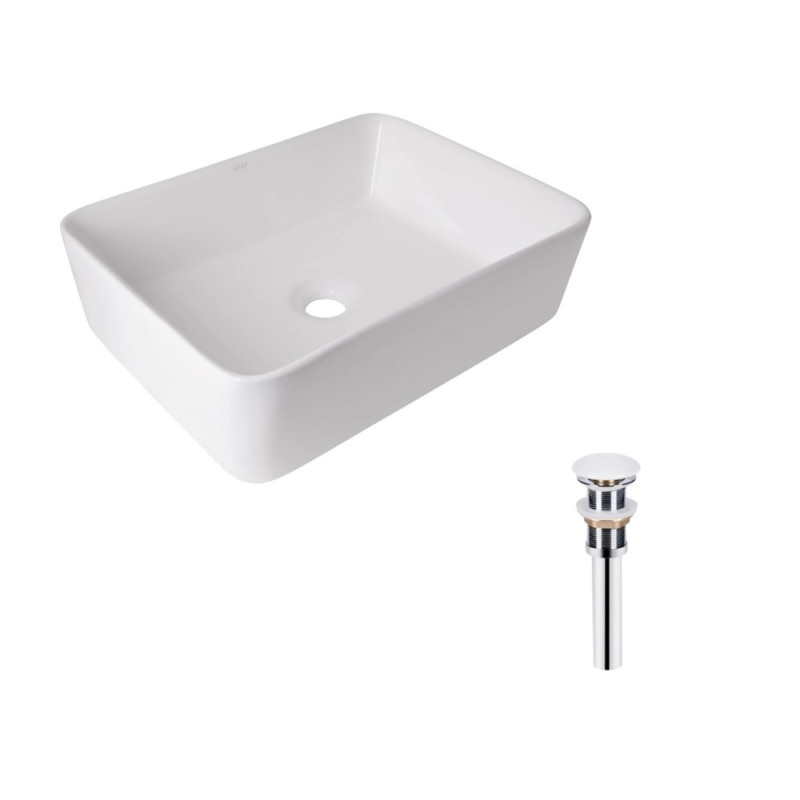 Комплект Qtap Tern: Раковина накладна прамокутна 475х370х140 мм White + Донний клапан PU02