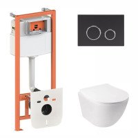 Готовое решение Qtap для ванной комнаты: подвесной унитаз Jay Ultra Quiet + комплект инсталляции Nest 4 в 1 (круглая клавиша Black mat)