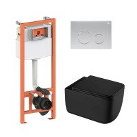 Готовое решение Qtap для ванной комнаты: подвесной унитаз Gemini Ultra Quiet + комплект инсталляции Nest 4 в 1 (круглая клавиша Satin)