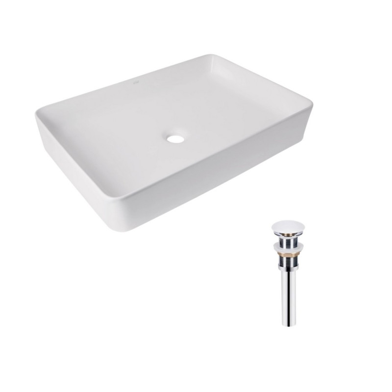 Комплект Qtap Tern: Раковина накладная прямоугольная 600x405x110 мм WHITE + Донный клапан PU02