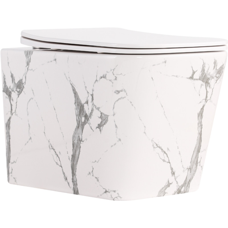 Унитаз подвесной Qtap Tern Ultra Quiet 520×345×325 мм, Marble, с сиденьем Slim Duroplast / Soft-close / Quick Release QTTER26MR49002