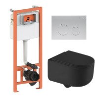 Готовое решение Qtap для ванной комнаты: подвесной унитаз Taurus Ultra Quiet + комплект инсталляции Nest 4 в 1 (круглая клавиша Satin)
