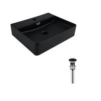 Комплект Qtap Nando LT: Раковина підвісна прамокутна 500х420х120 мм Matt Black + Донний клапан PU03O