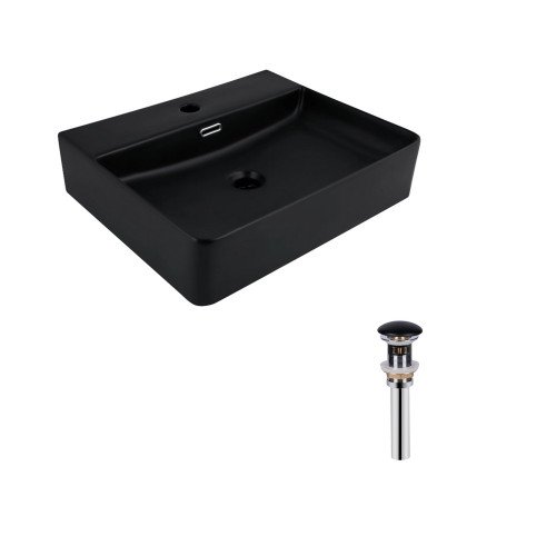 Комплект Qtap Nando LT: Раковина подвесная прямоугольная 500х420х120 мм Matt Black + Донный клапан PU03O