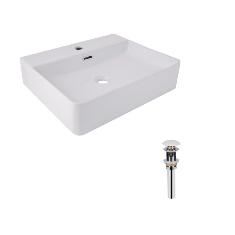 Комплект Qtap Nando LT: Раковина подвесная прямоугольная 500х420х120 мм White + Донный клапан PU02O