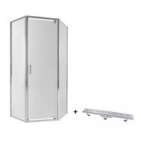 Набір Qtap душова кабіна Leo CRM10995-AC6 Clear з лінійним трапом Dry FC304-800