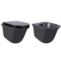 Комплект Qtap Virgo Matt Black 2 в 1: унітаз підвісний Rimless QT1833051ERMB + біде підвісне QT1855051FMB Комплект Qtap Virgo Matt Black 2 в 1: унітаз підвісний Rimless QT1833051ERMB + біде підвісне QT1855051FMB