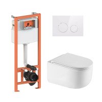 Готове рішення Qtap для ванної кімнати: підвісний унітаз Taurus Ultra Quiet + комплект інсталяції Nest 4 в 1 (кругла клавіша White)