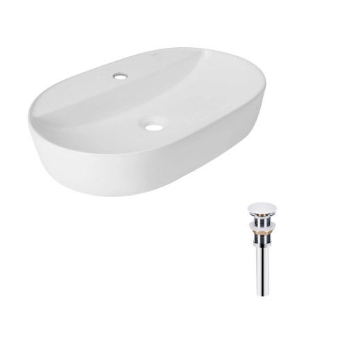 Комплект Qtap Scorpio: Раковина накладная овальная 610x400x120 мм White + Донный клапан PU02