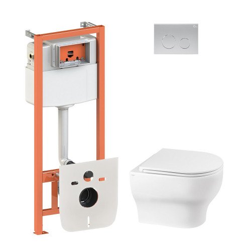 Набор Qtap инсталляция 4 в 1 с панелью смыва Nest (QT0133M425 + QT0111M11111SAT) + унитаз с сиденьем Aries QT0333063ERW