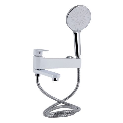 Смеситель для ванны Qtap Jay с поворотным изливом (c душевым гарнитуром) QTJAY260CRW45554 Chrome/White