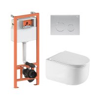 Готовое решение Qtap для ванной комнаты: подвесной унитаз Taurus Ultra Quiet + комплект инсталляции Nest 4 в 1 (круглая клавиша Satin)