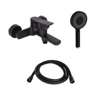 Комплект Qtap Slavonice Black Matt: Змішувач  QTSLA259BLM45918 + Шланг QTHADPVCSQ160B + Лійка QTRUC125BLM45951