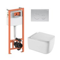 Готовое решение Qtap для ванной комнаты: подвесной унитаз Gemini Ultra Quiet + комплект инсталляции Nest 4 в 1 (круглая клавиша Satin)
