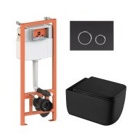 Готовое решение Qtap для ванной комнаты: подвесной унитаз Gemini Ultra Quiet + комплект инсталляции Nest 4 в 1 (круглая клавиша Black mate)