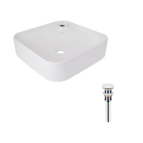 Комплект Qtap Stork: Раковина накладна квадратна 430x430x120 мм White + Донний клапан PU02