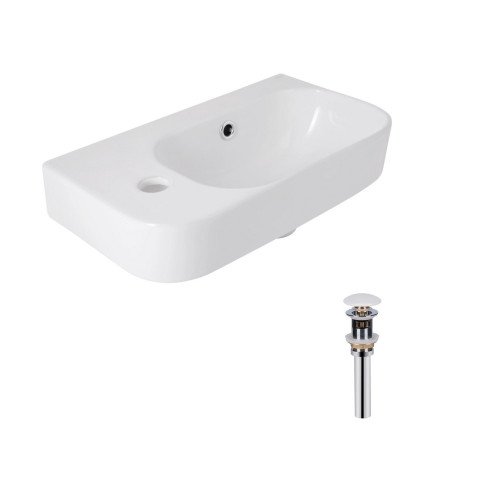 Комплект Qtap Tern: Раковина підвісна прамокутна ліва 450х260х155 мм White + Донний клапан PU02O
