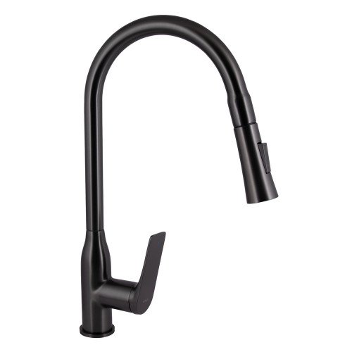 Смеситель для кухни Qtap Vlasta New с выдвижным изливом QTVLA344GMB45647 Gunmetal Black PVD
