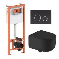 Готовое решение Qtap для ванной комнаты: подвесной унитаз Taurus Ultra Quiet + комплект инсталляции Nest 4 в 1 (круглая клавиша Black mat)