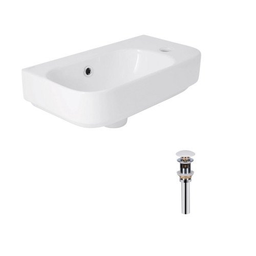 Комплект Qtap Tern: Раковина підвісна прамокутна права 450х260х155 мм White + Донний клапан PU02O