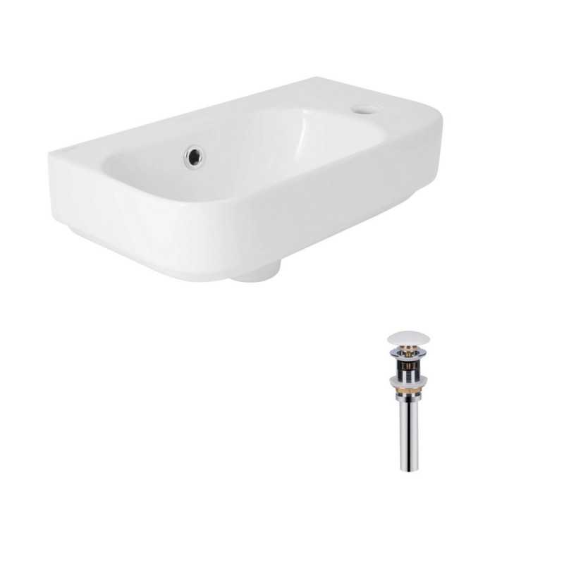 Комплект Qtap Tern: Раковина подвесная прямоугольная правая 450х260х155 мм White + Донный клапан PU02O