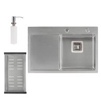Набір 3 в 1 Qtap кухонна мийка DK6845R 3.0/1.2 мм Satin + сушарка + дозатор для миючого засобу