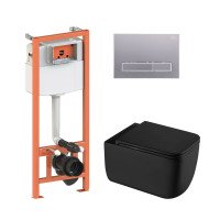 Готовое решение Qtap для ванной комнаты: подвесной унитаз Gemini Ultra Quiet + комплект инсталляции Nest 4 в 1 (линейная клавиша Satin)