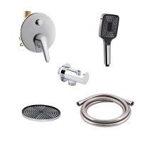 Комплект для душу Qtap Olsava Chrome: Змішувач QTOS6212107ODC + Лійки (QTRUC125CRM45952,QTHLA107CRM45948) + Шланг QTHADPVC200C + QTCRMBH030