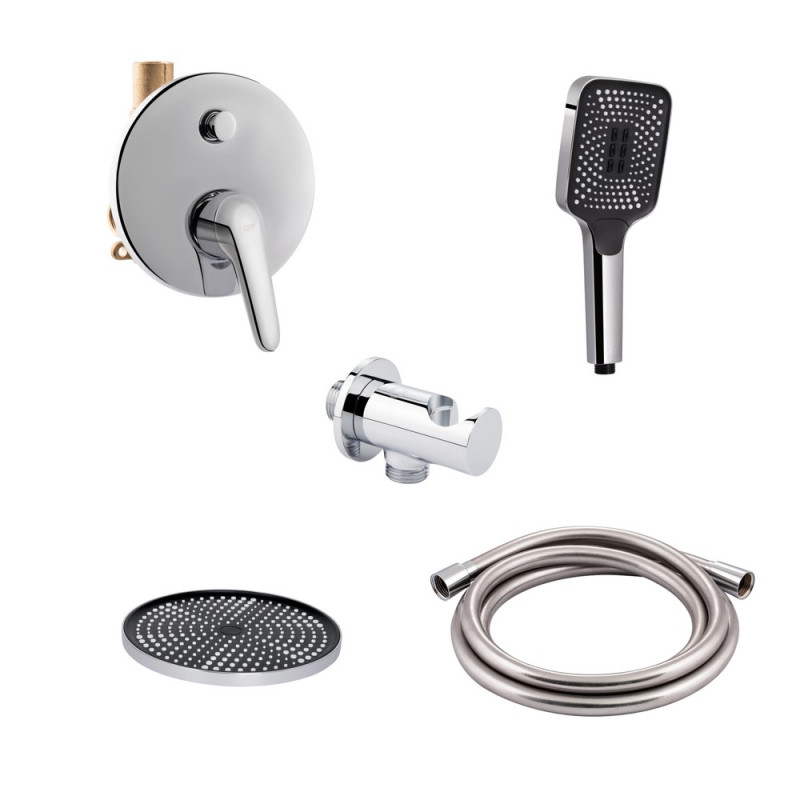 Комплект для душа Qtap Olsava Chrome: Смеситель QTOS6212107ODC + Лейки (QTRUC125CRM45952,QTHLA107CRM45948) + Шланг QTHADPVC200C + QTCRMBH030