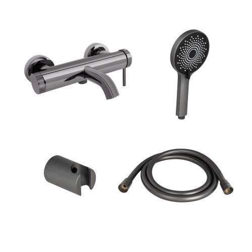 Комплект для ванной комнаты Qtap Robin Black/Chrome: Смеситель QTROB3060102K + Держатель QT829910842854GRP + Шланг QTHADPVC160G + Лейка QTRUCA120R3GRP