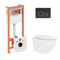 Готовое решение Qtap для ванной комнаты: подвесной унитаз Jay Ultra Quiet 520x360x320 + комплект инсталляции Nest 4 в 1 (круглая клавиша Black mat)