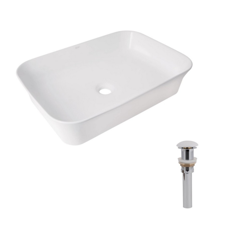 Комплект Qtap Virgo N: Раковина накладная 560x380x130 мм, White, прямоугольная + Донный клапан Pop-up PU02